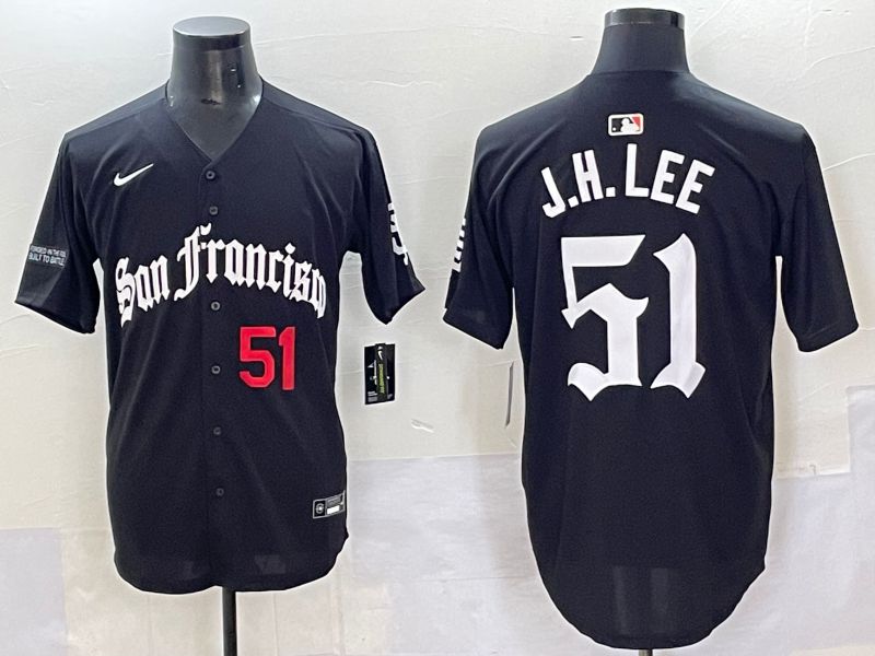 Men 2025 San Francisco Giants #51 J.H.Lee Black Five generations Joint Name Nike MLB Jersey style 45